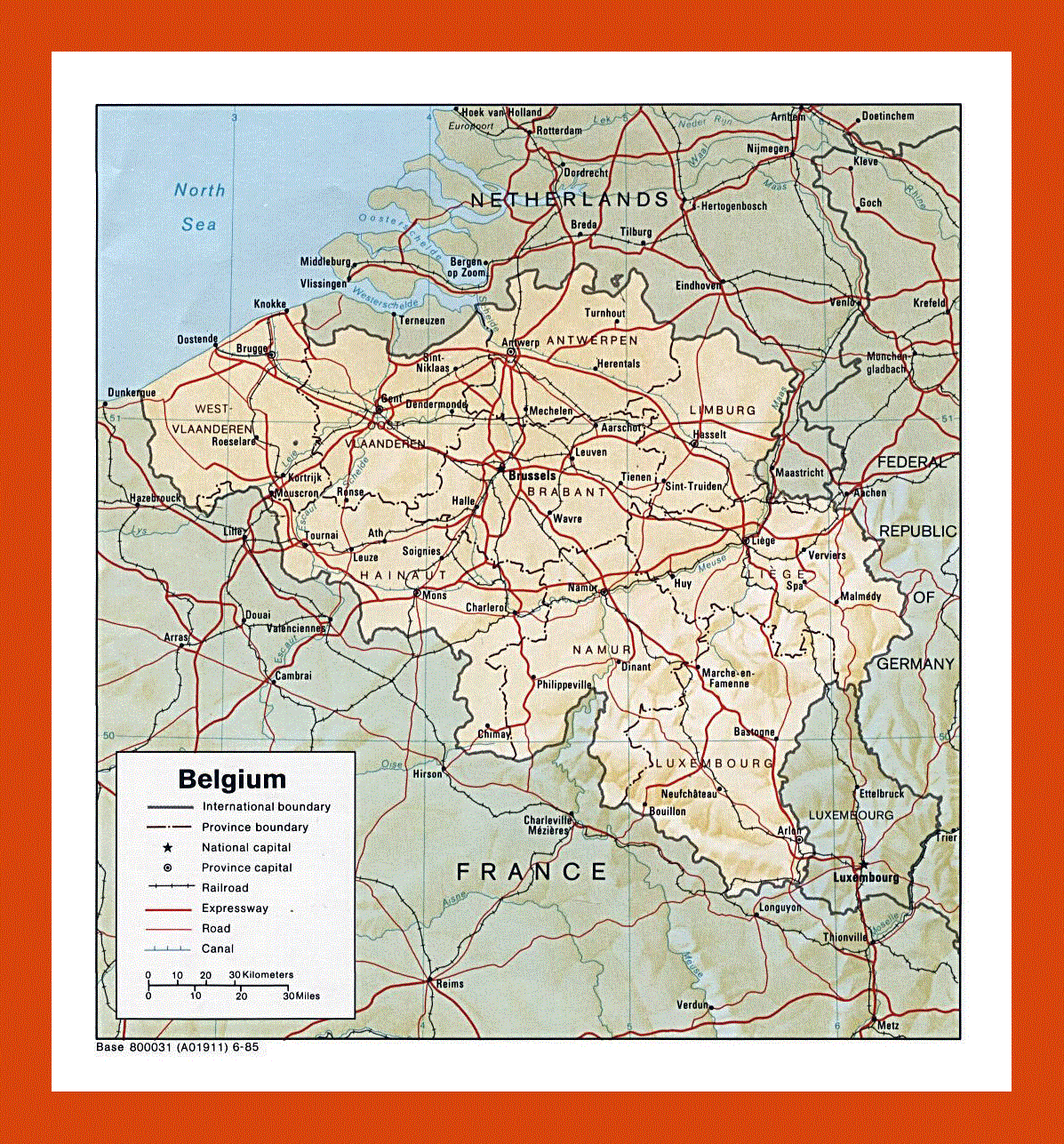 Political and administrative map of Belgium - 1985