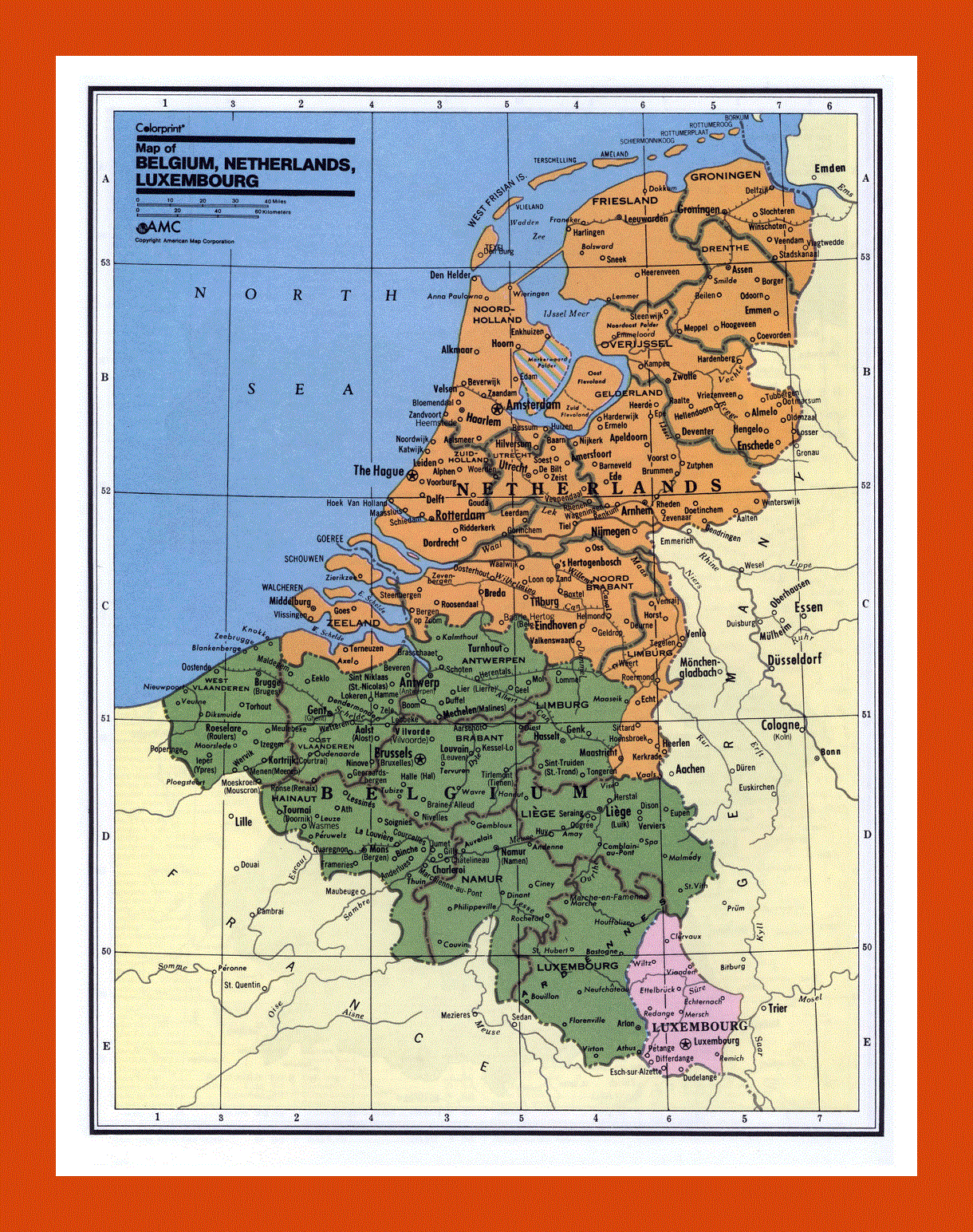 Political and administrative map of Belgium, Netherlands and Luxembourg