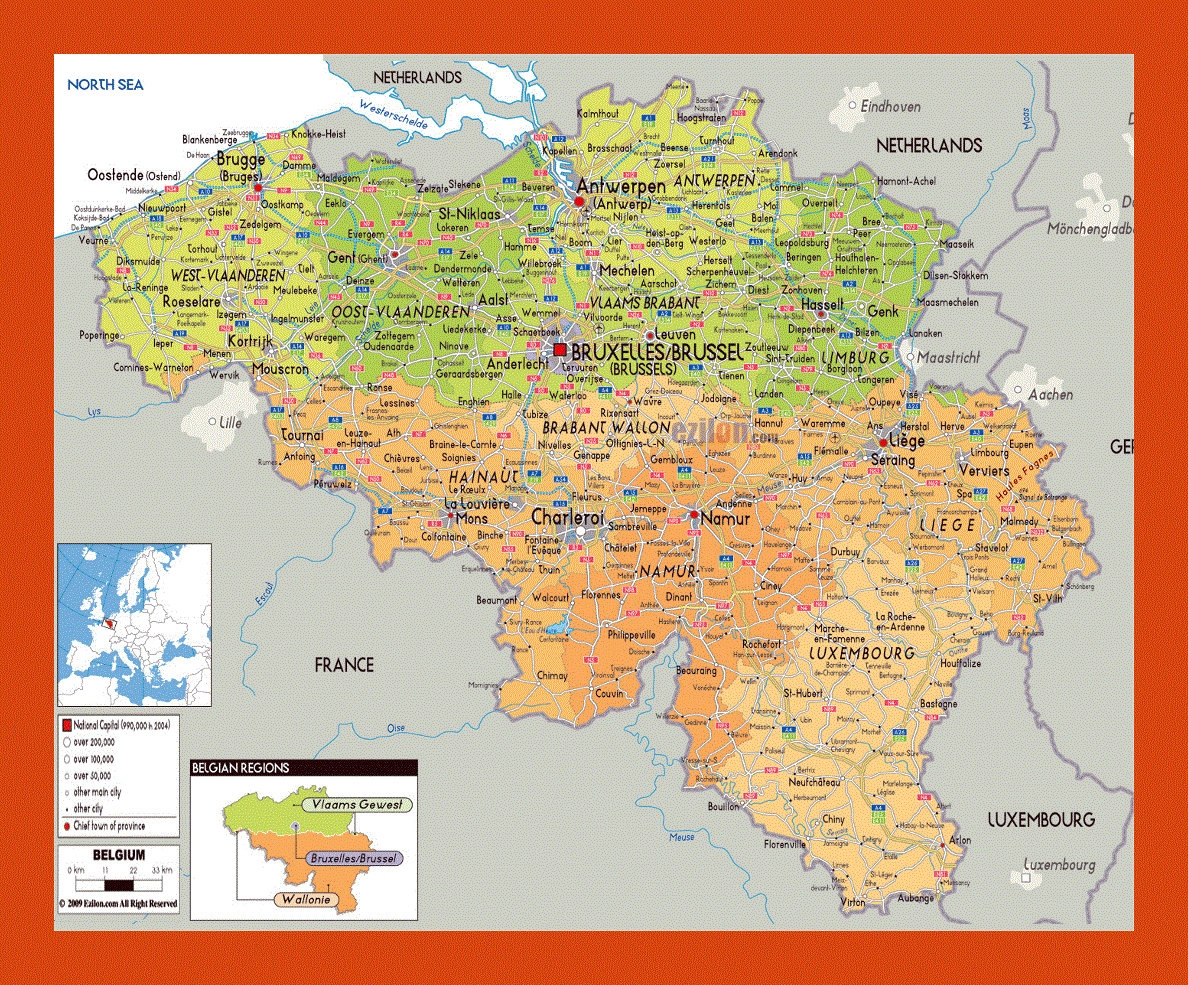 Political and administrative map of Belgium