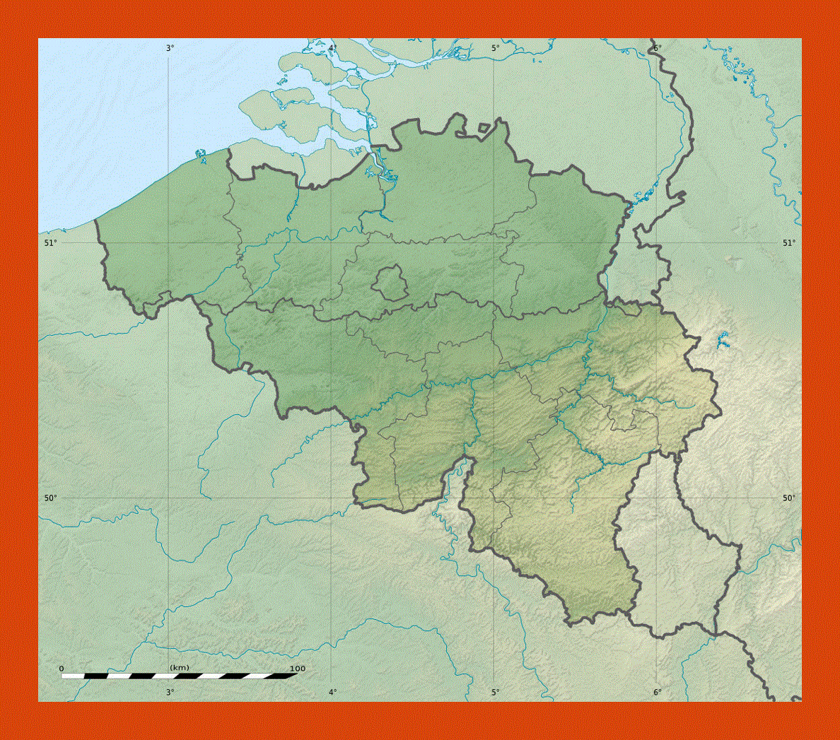 Relief map of Belgium