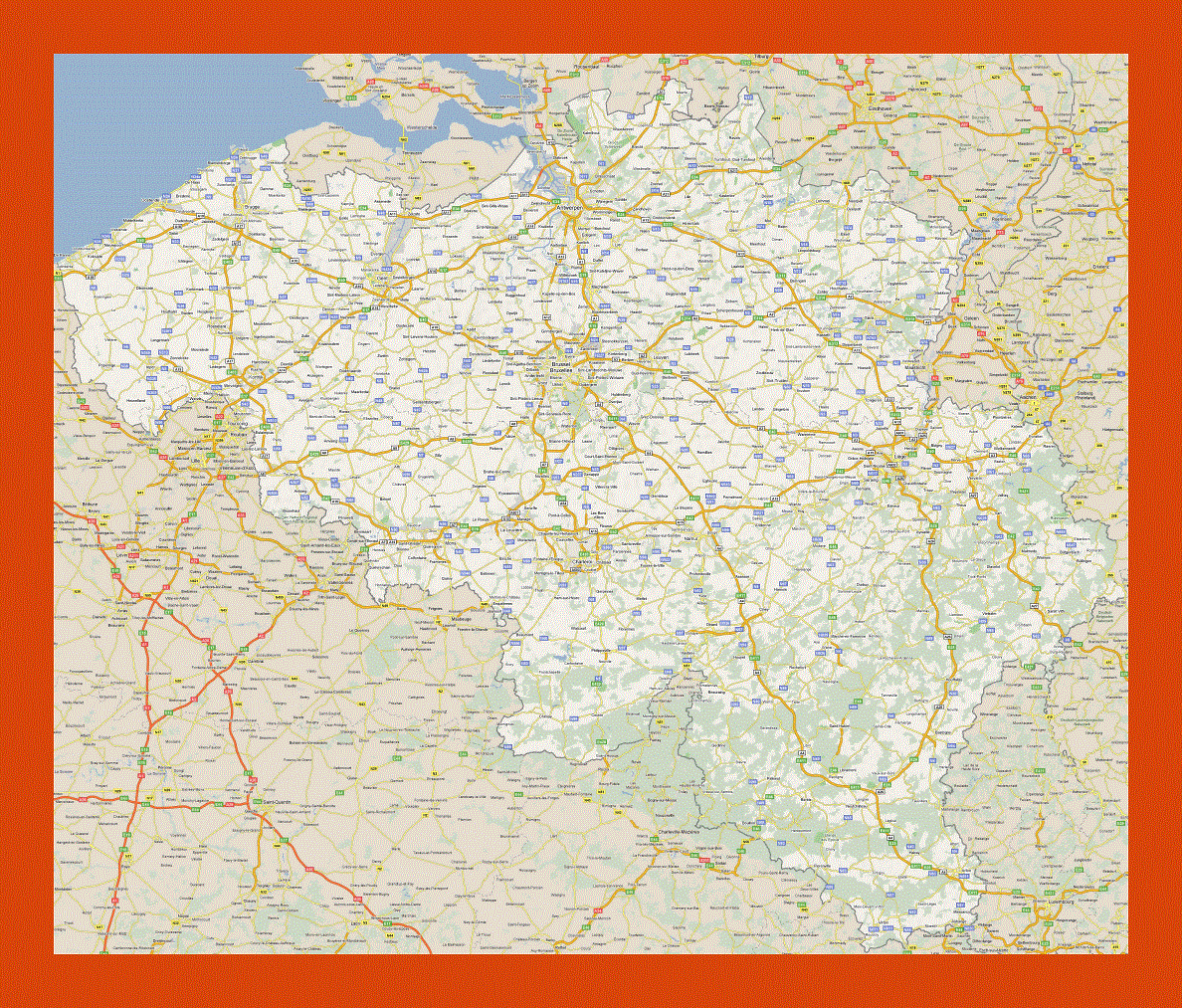 Road map of Belgium