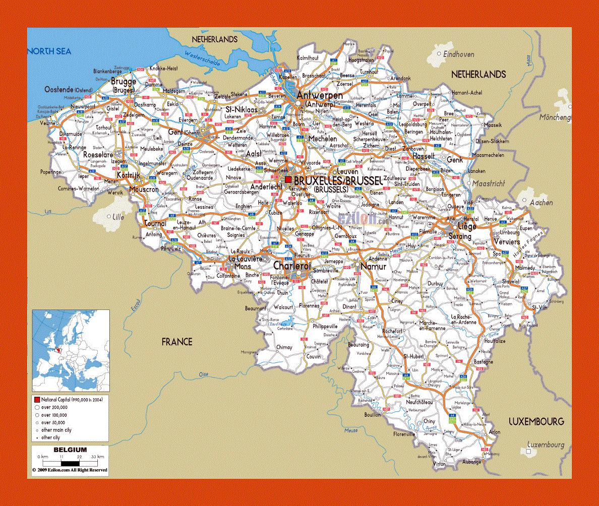 Road map of Belgium