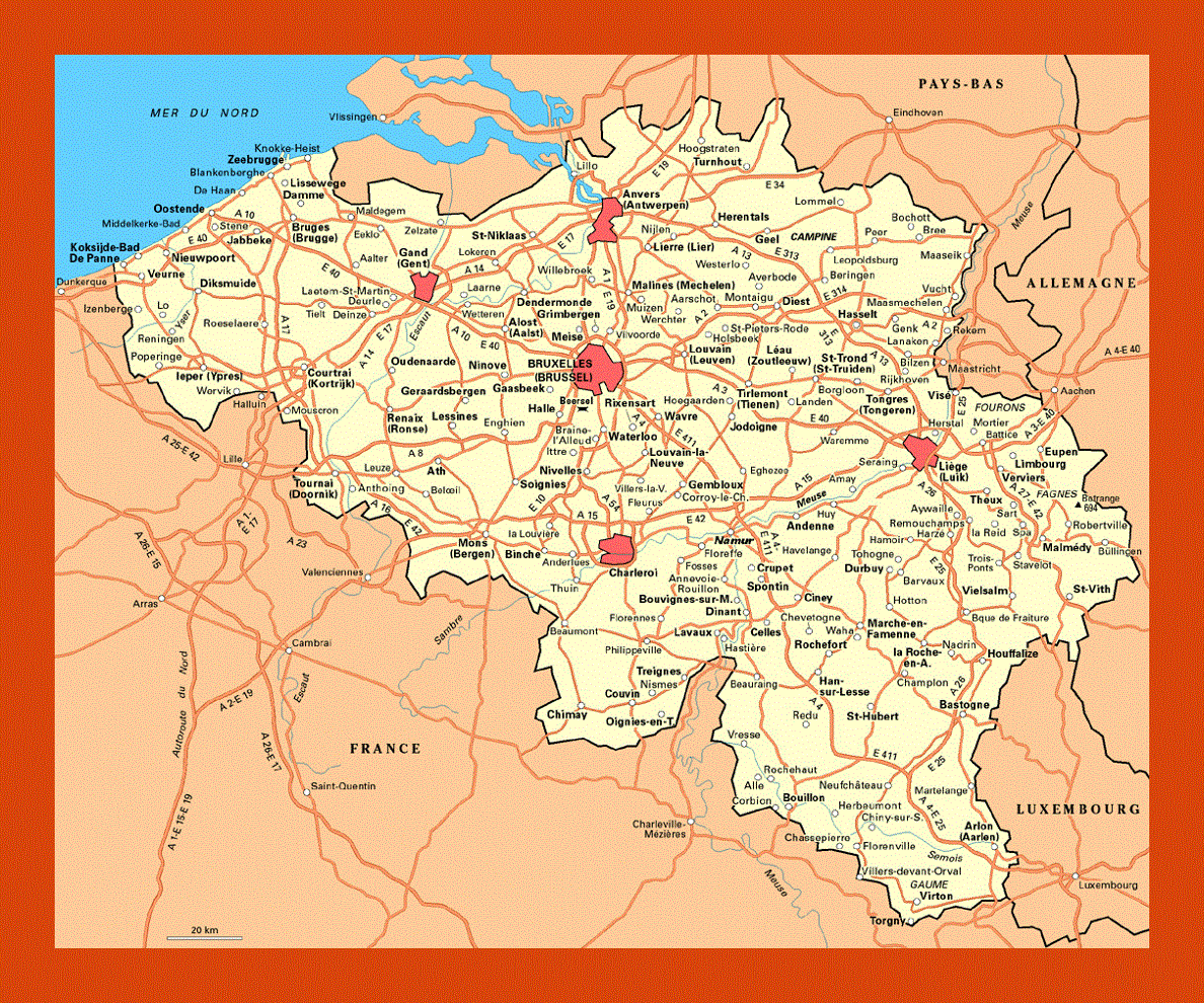 Road map of Belgium