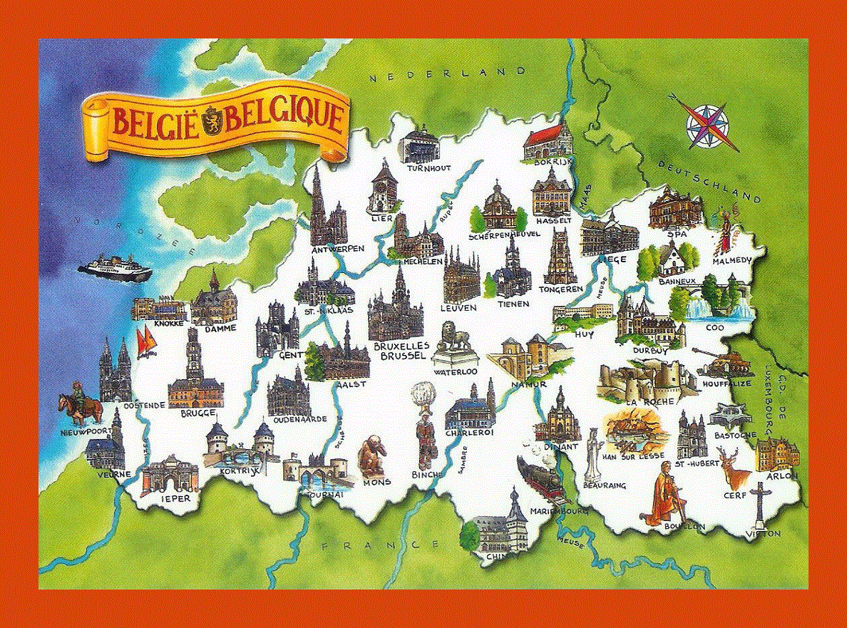 Tourist illustrated map of Belgium