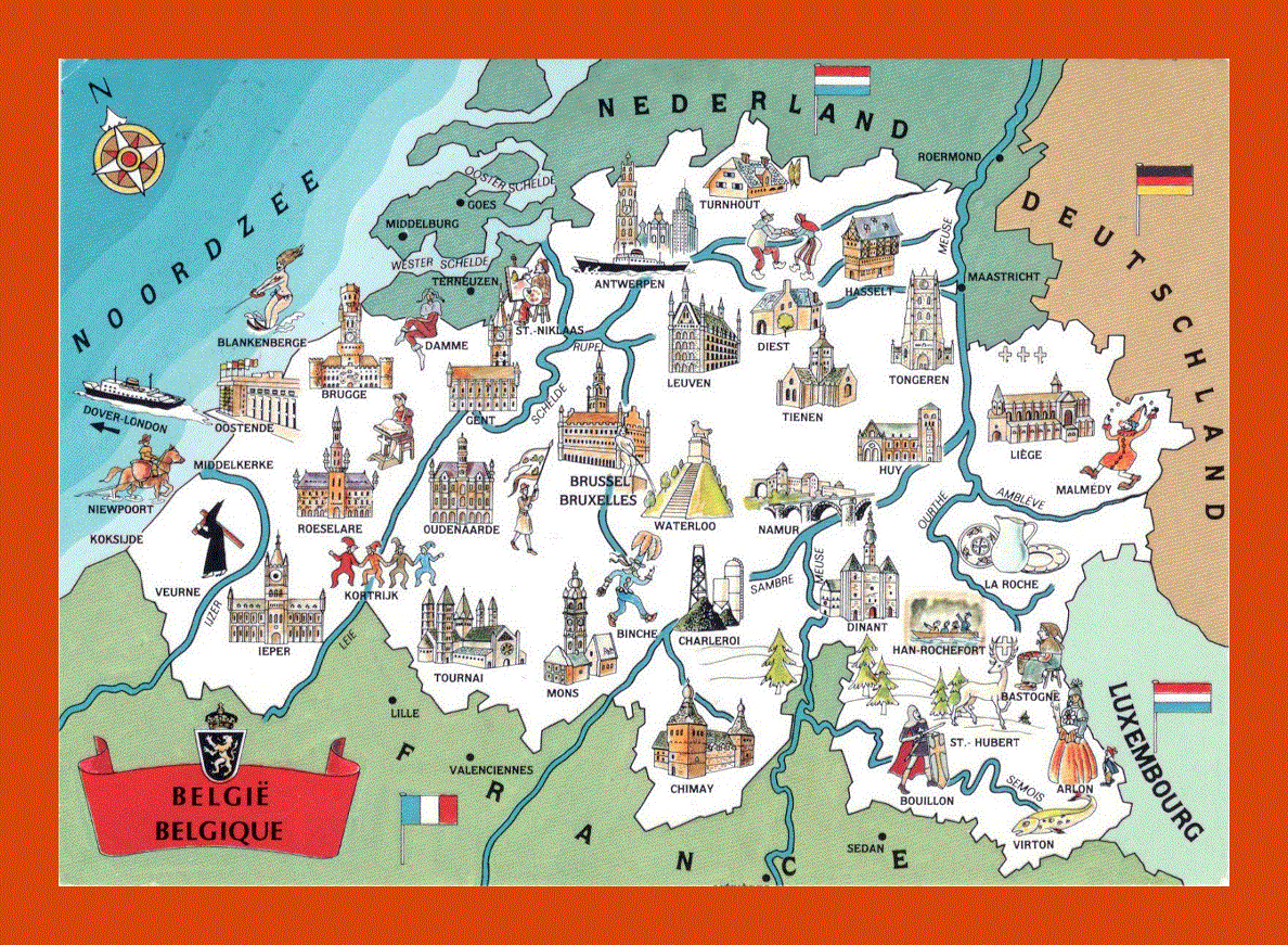 Tourist illustrated map of Belgium