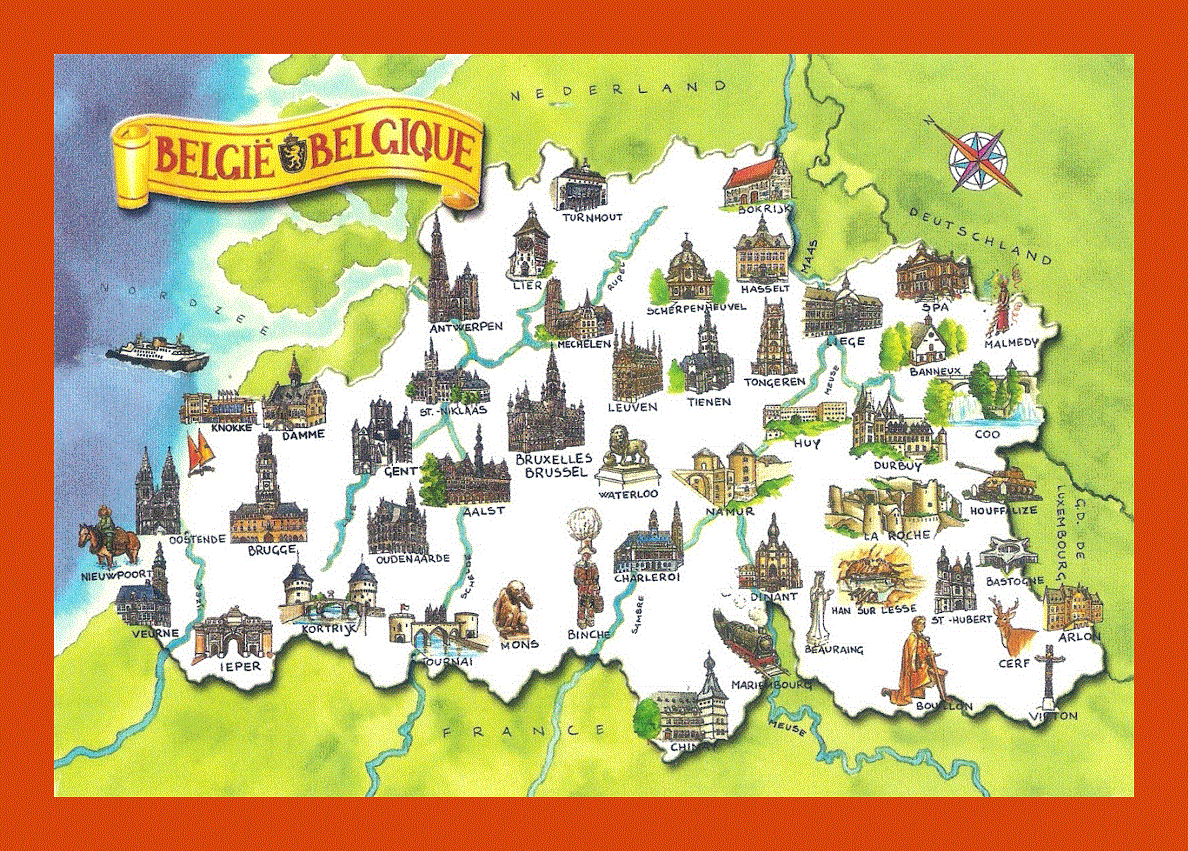 Travel illustrated map of Belgium