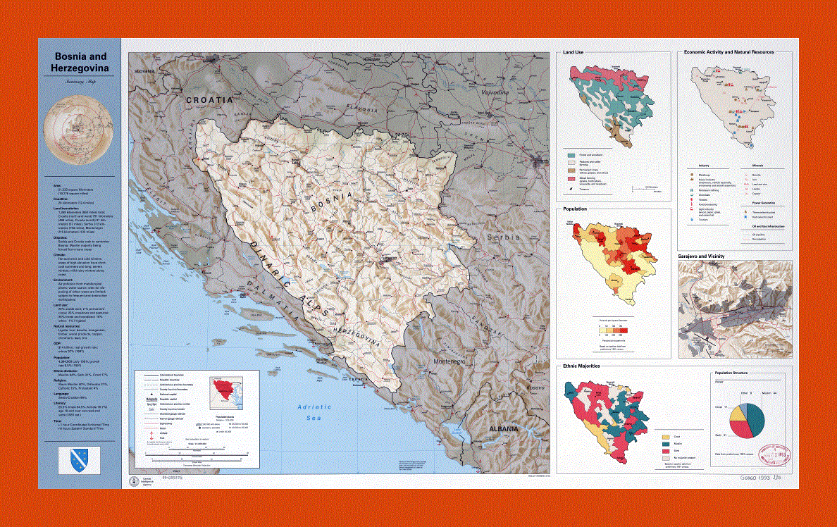 Country profile map of Bosnia and Herzegovina - 1993