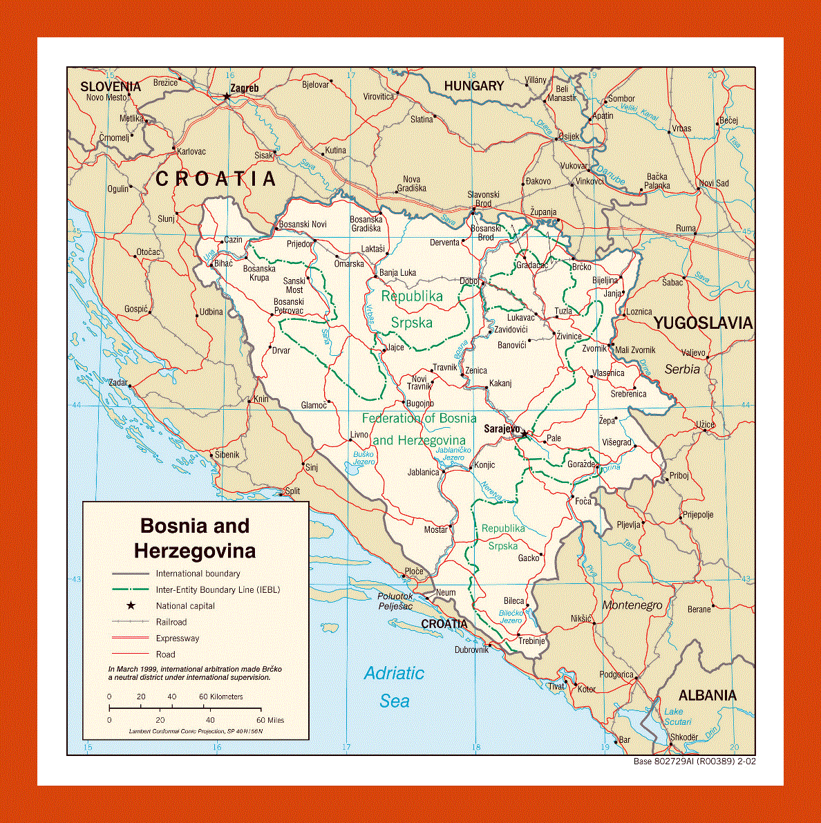 Political and administrative map of Bosnia and Herzegovina - 2002