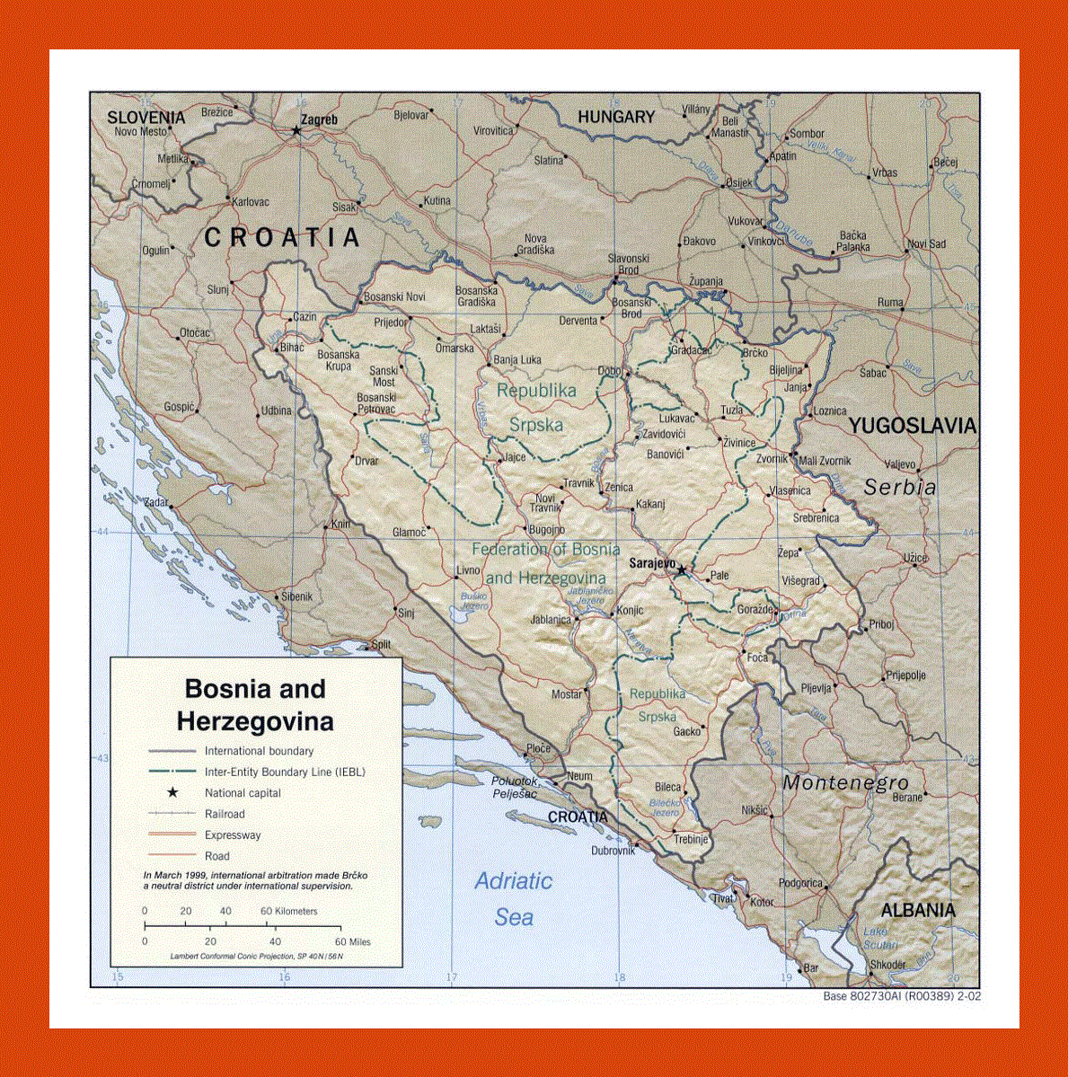 Political and administrative map of Bosnia and Herzegovina - 2002