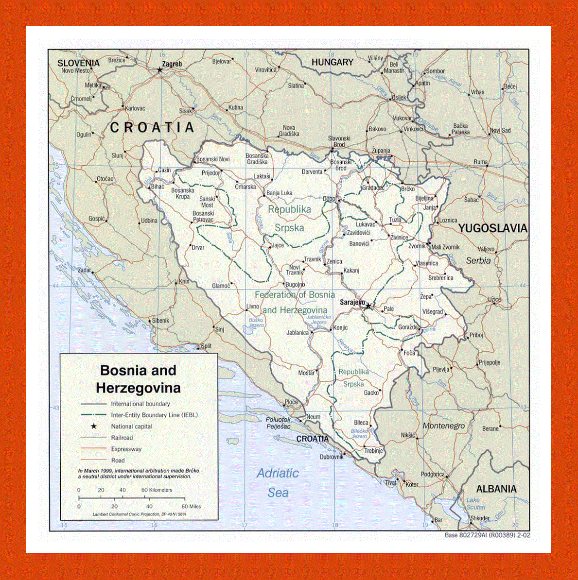 Political and administrative map of Bosnia and Herzegovina - 2002