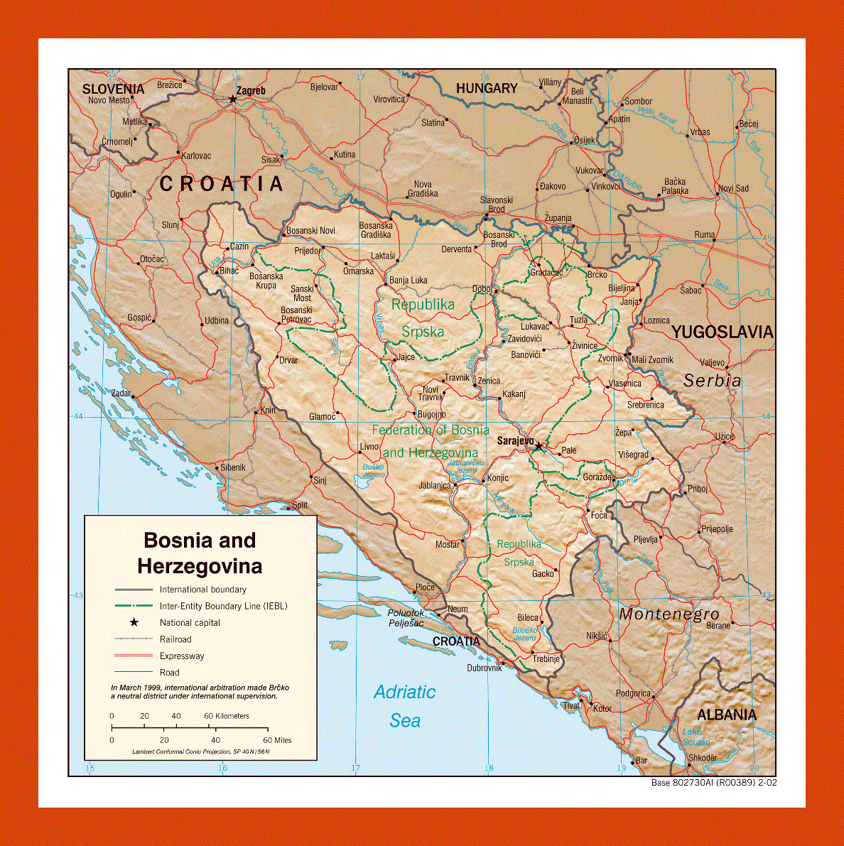 Political and administrative map of Bosnia and Herzegovina - 2002