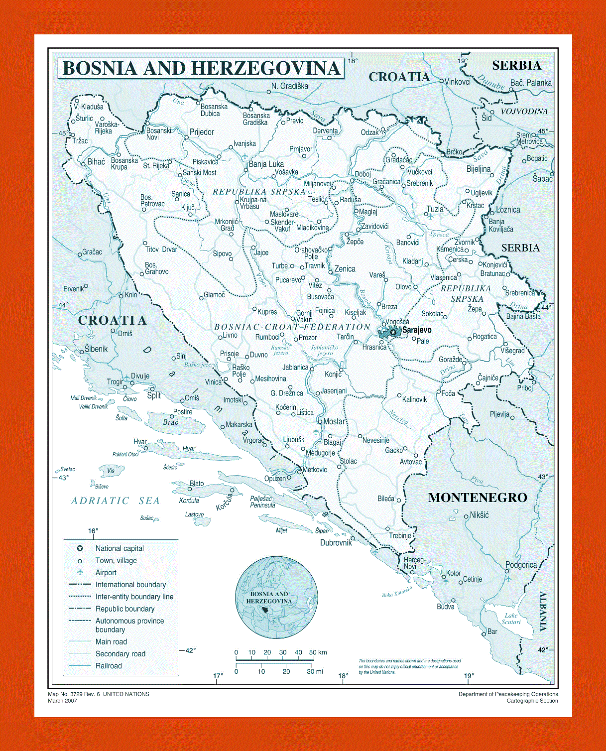 Political and administrative map of Bosnia and Herzegovina