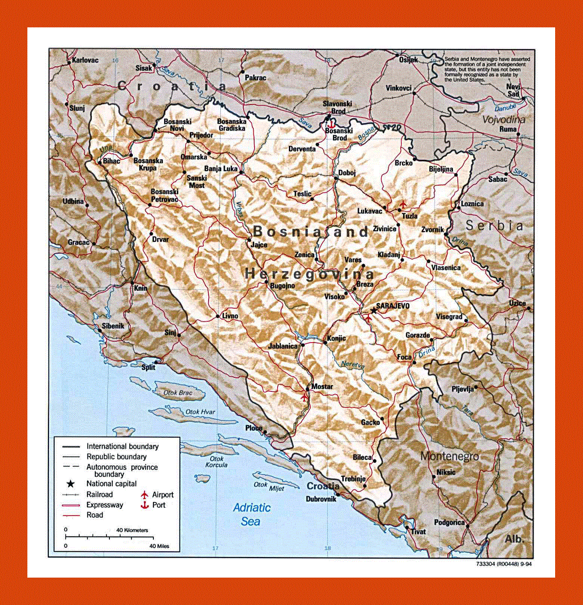 Political map of Bosnia and Herzegovina - 1994