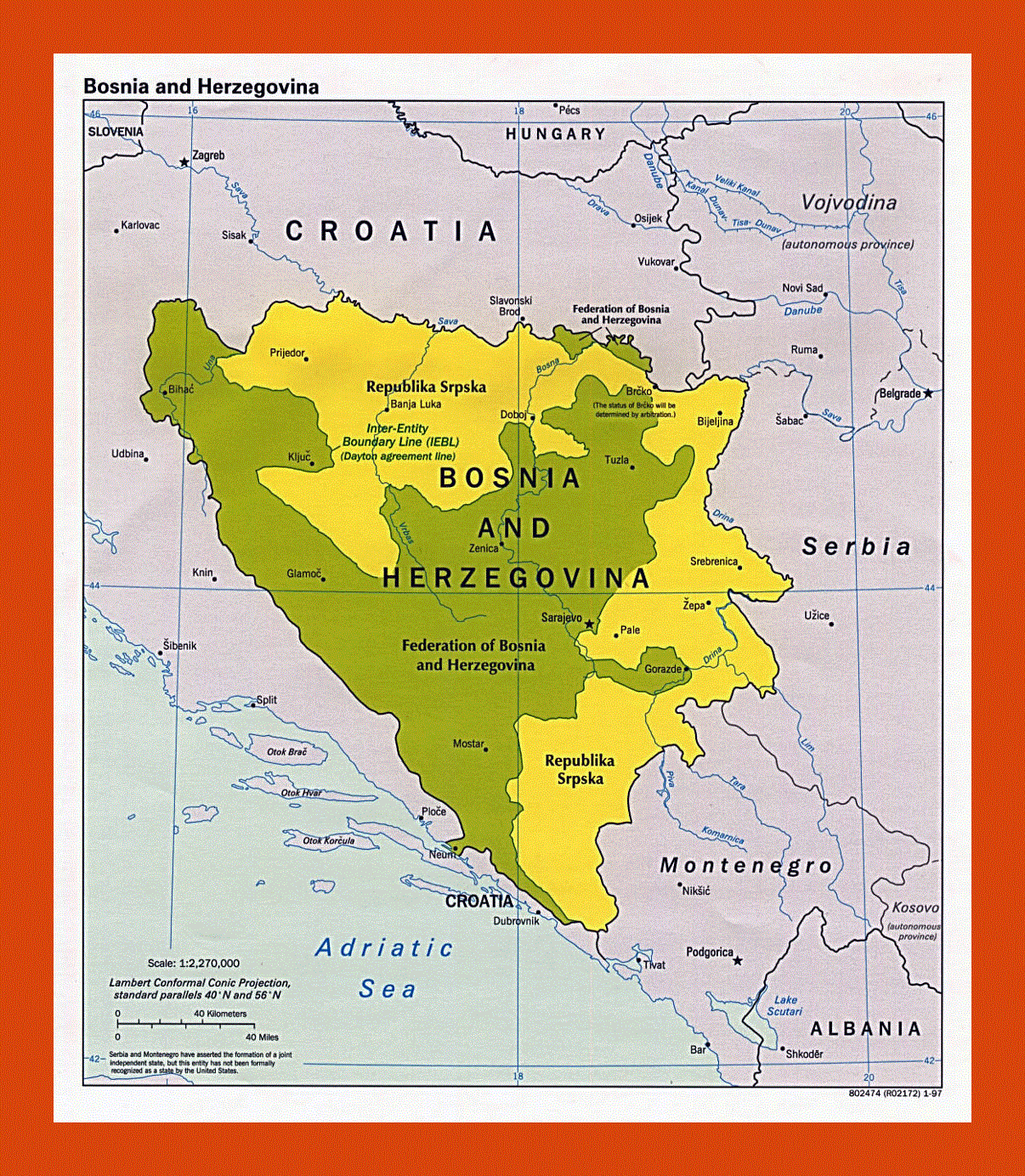 Political map of Bosnia and Herzegovina - 1997