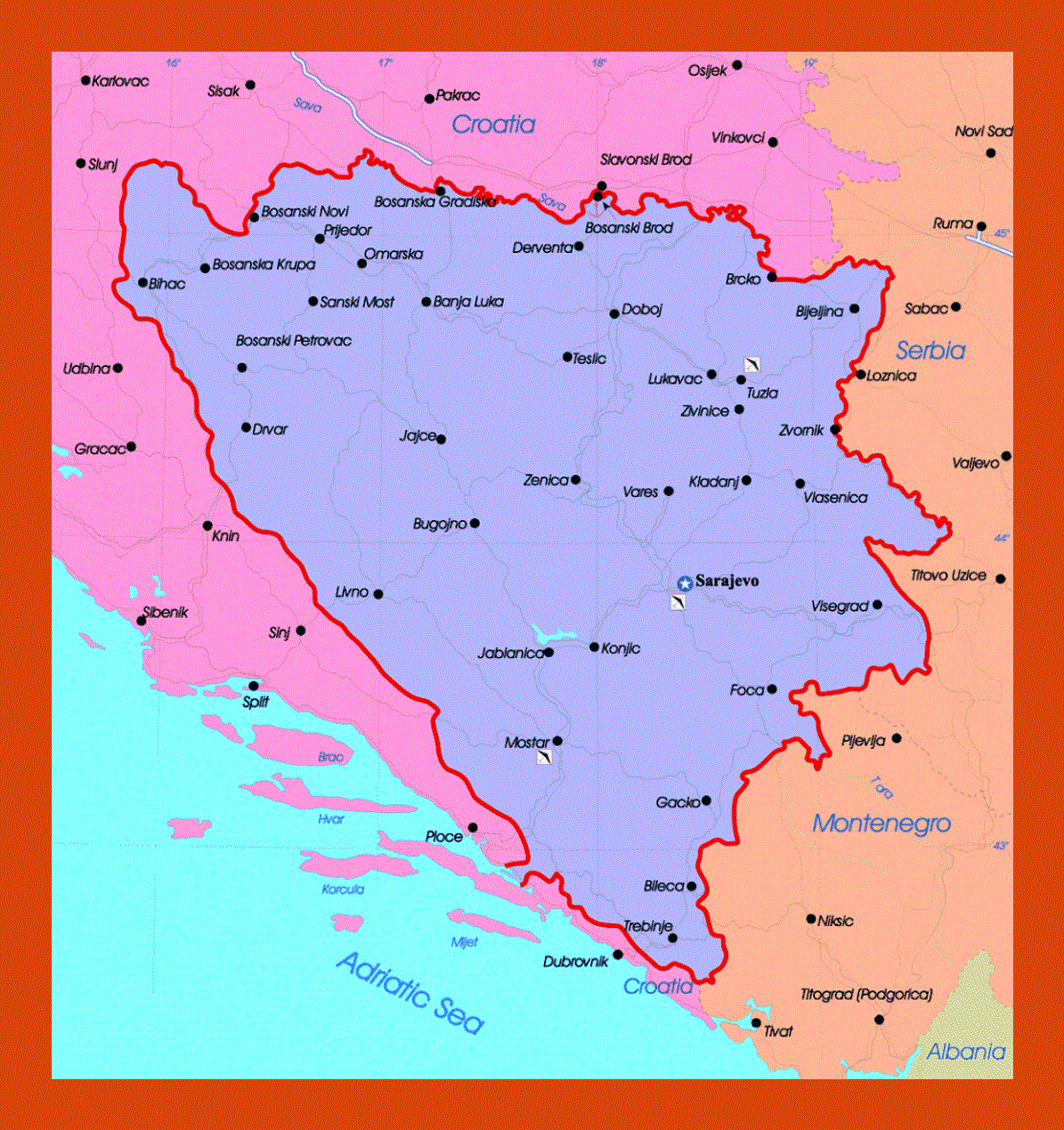 Political map of Bosnia and Herzegovina