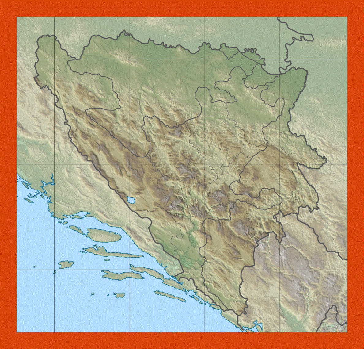 Relief map of Bosnia and Herzegovina