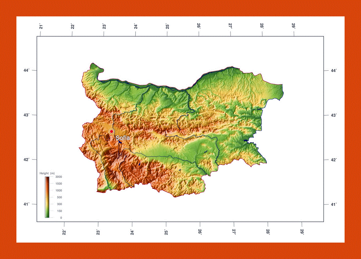 Elevation map of Bulgaria