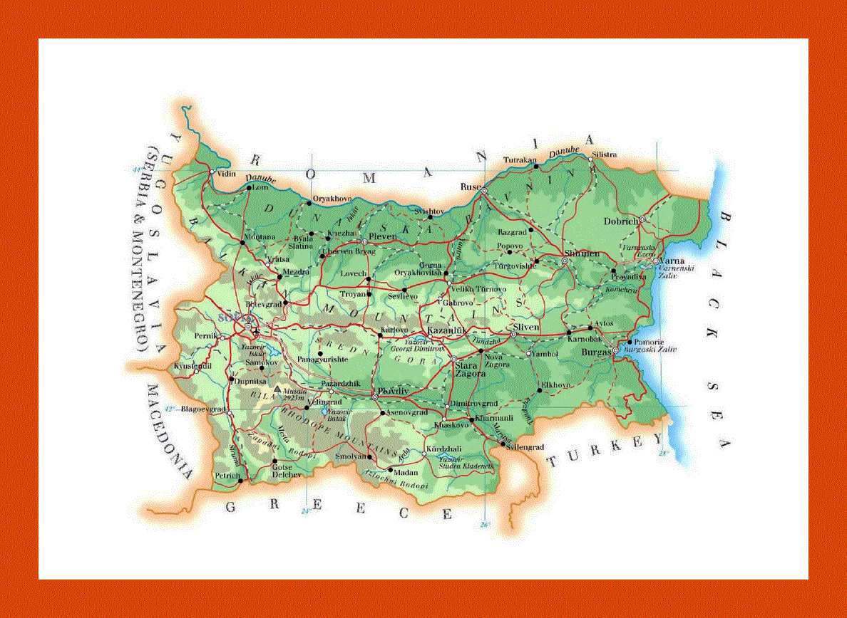 Elevation map of Bulgaria