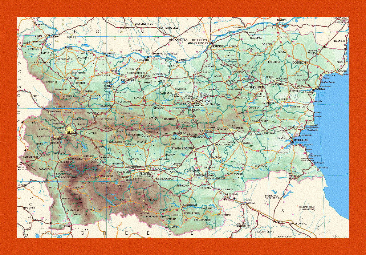 Elevation map of Bulgaria
