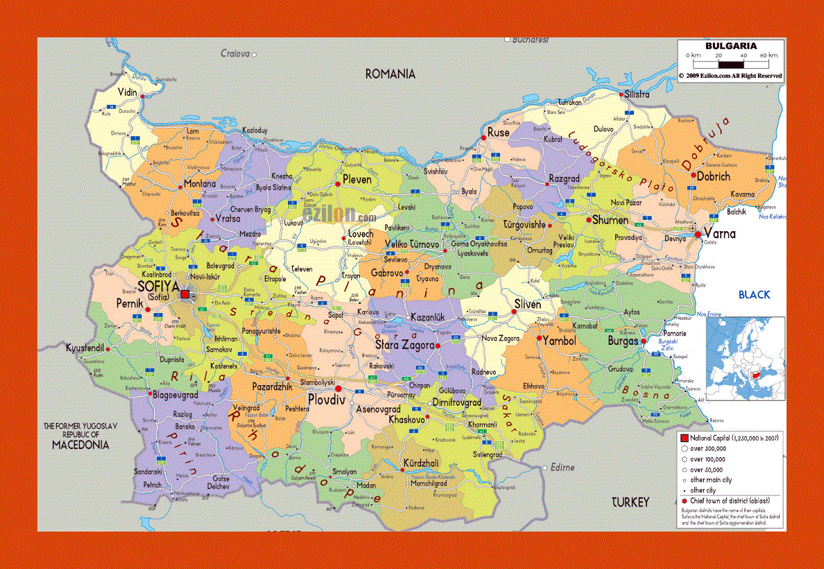 Political and administrative map of Bulgaria