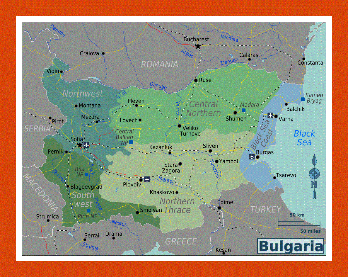 Regions map of Bulgaria