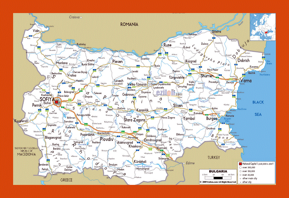 Road map of Bulgaria