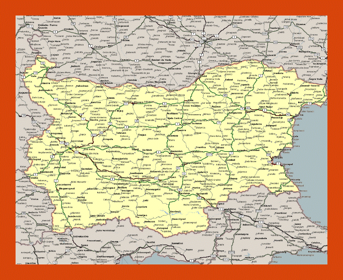 Road map of Bulgaria