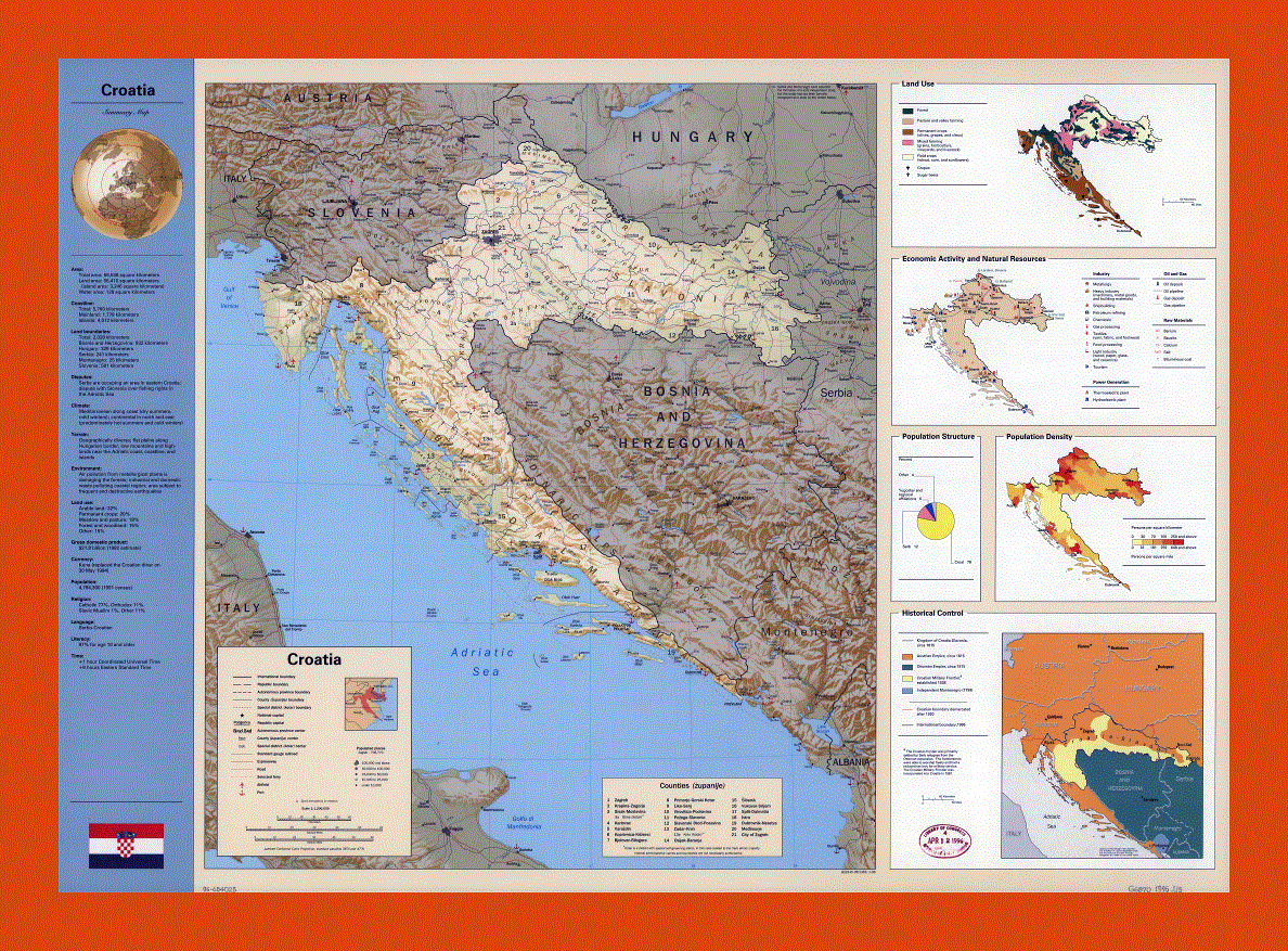 Country profile map of Croatia - 1996