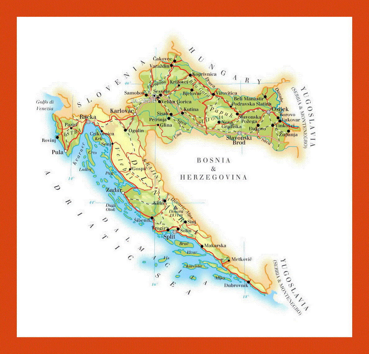 Elevation map of Croatia