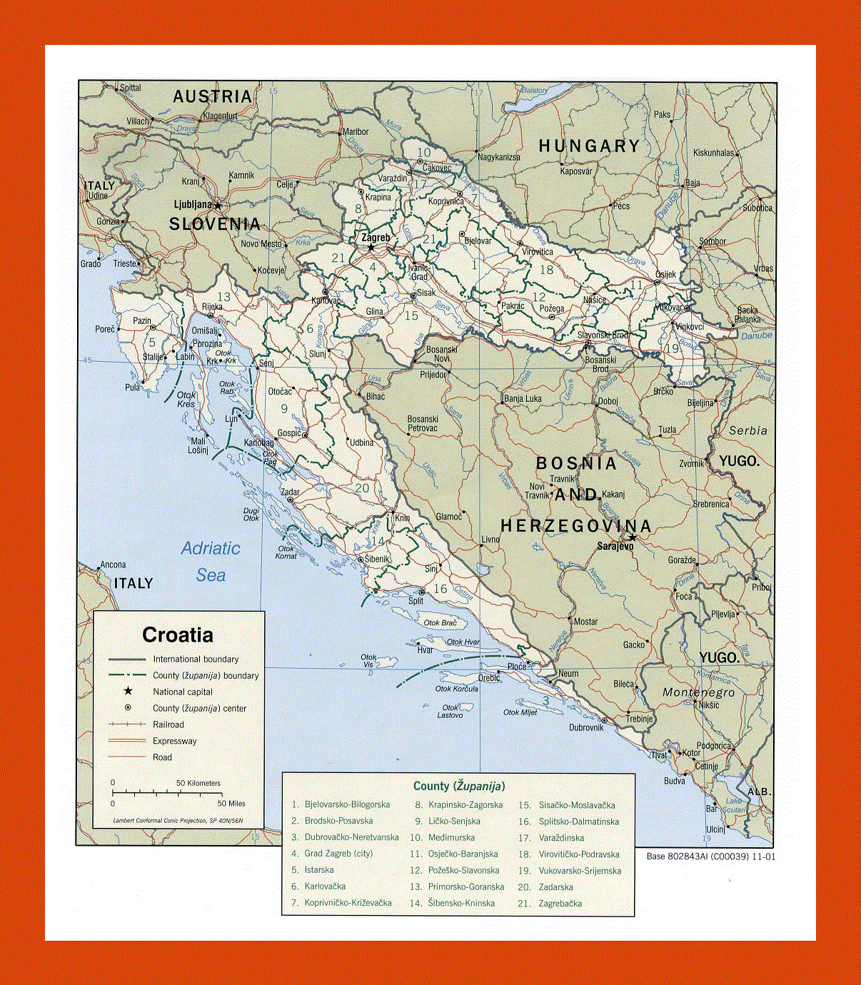 Political and administrative map of Croatia - 2001