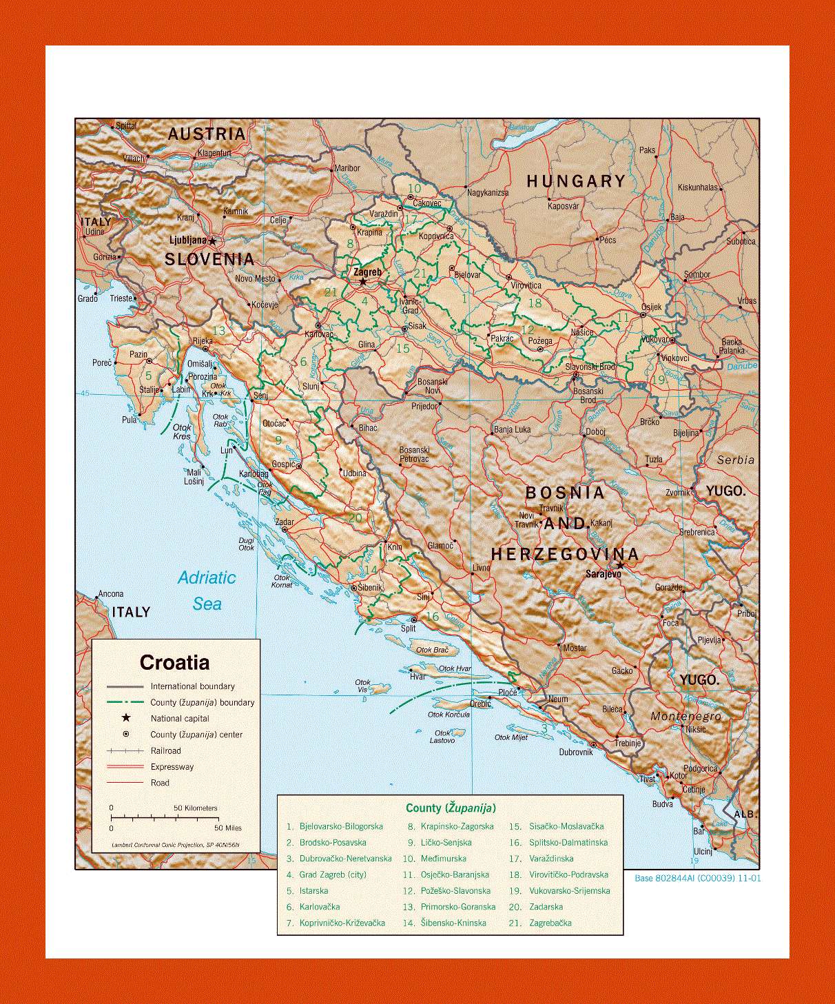 Political and administrative map of Croatia - 2001