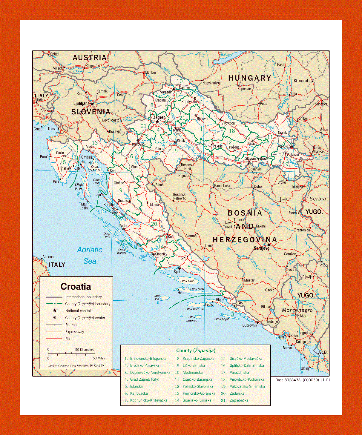 Political and administrative map of Croatia - 2001