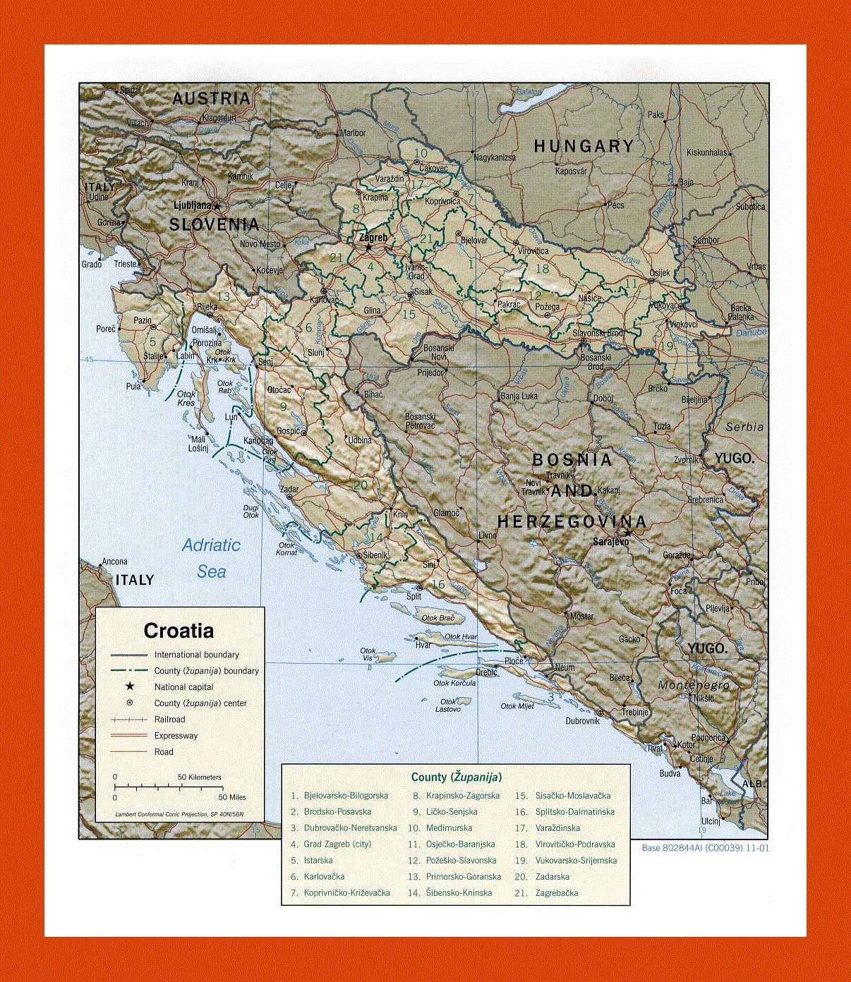 Political and administrative map of Croatia- 2001