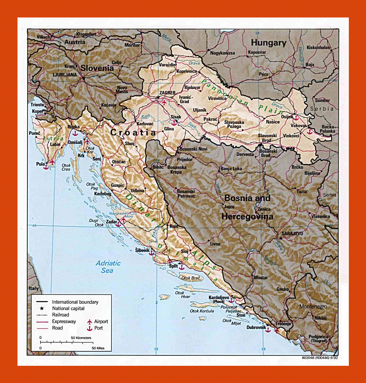 Political and administrative map of Croatia s - 1992