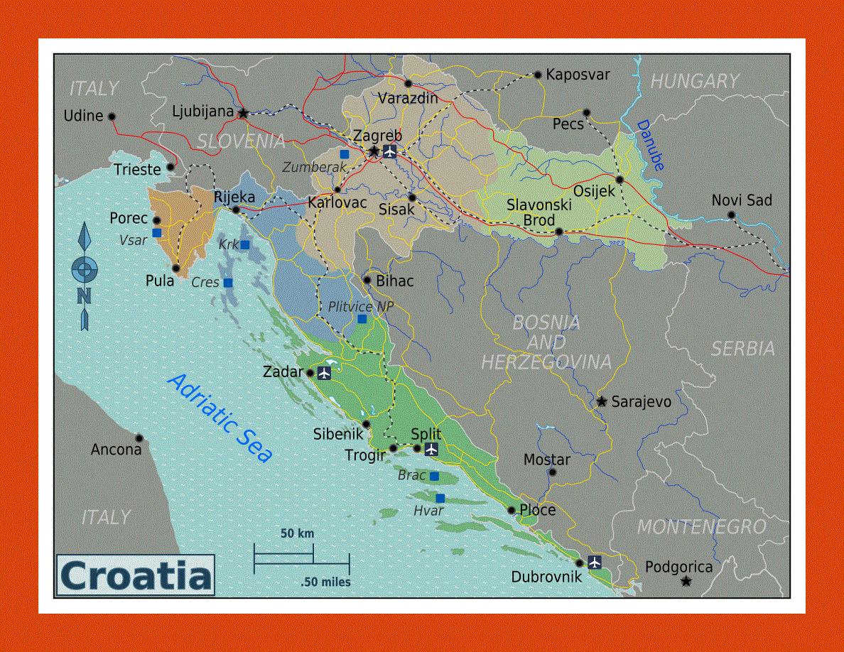 Regions map of Croatia