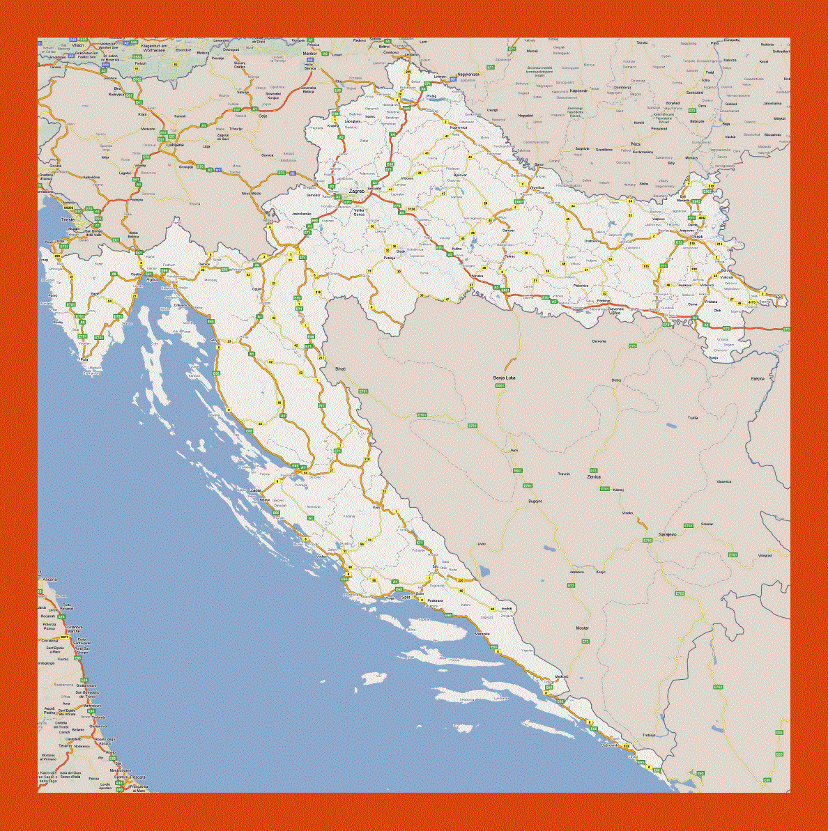 Road map of Croatia