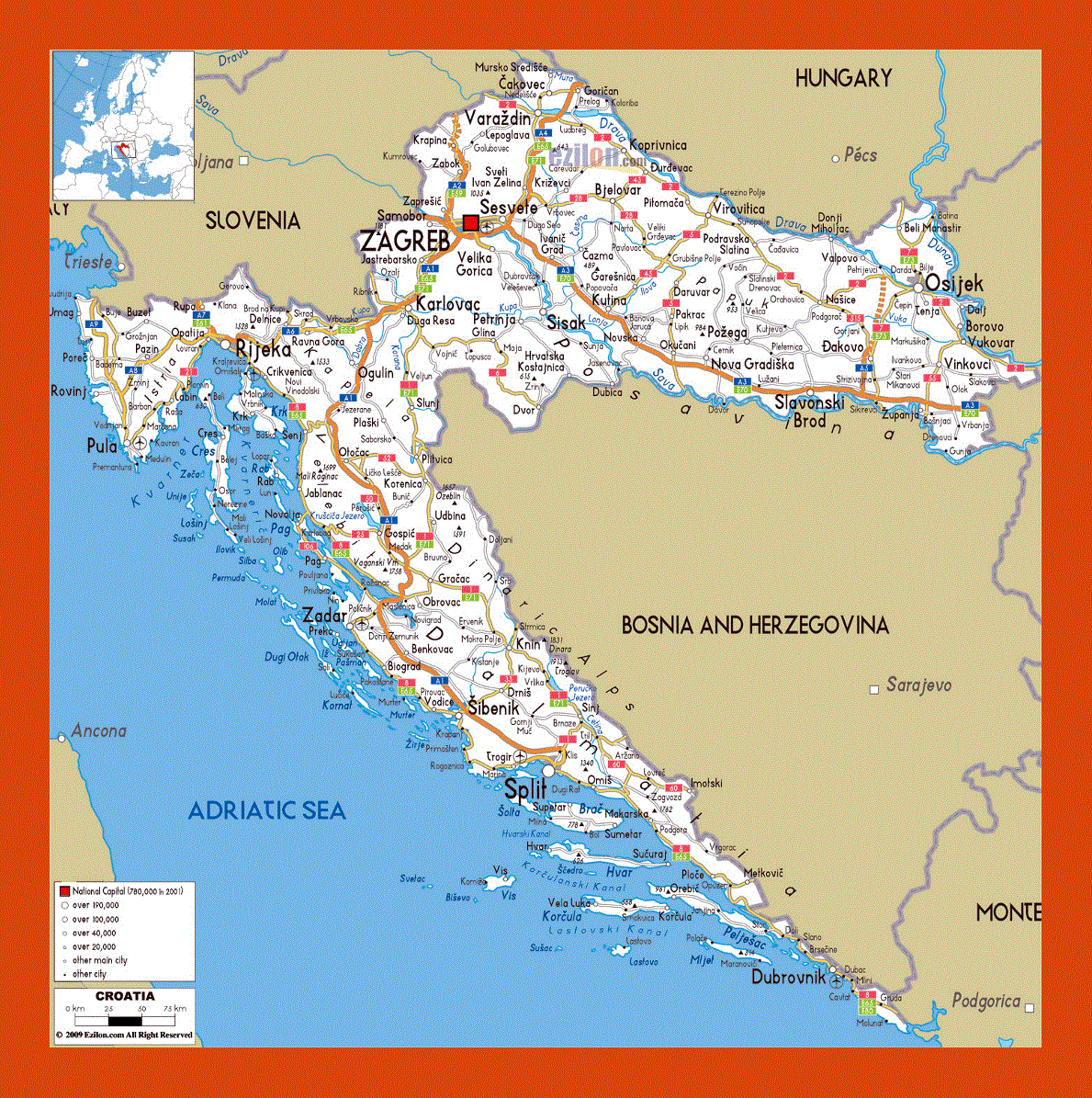 Road map of Croatia
