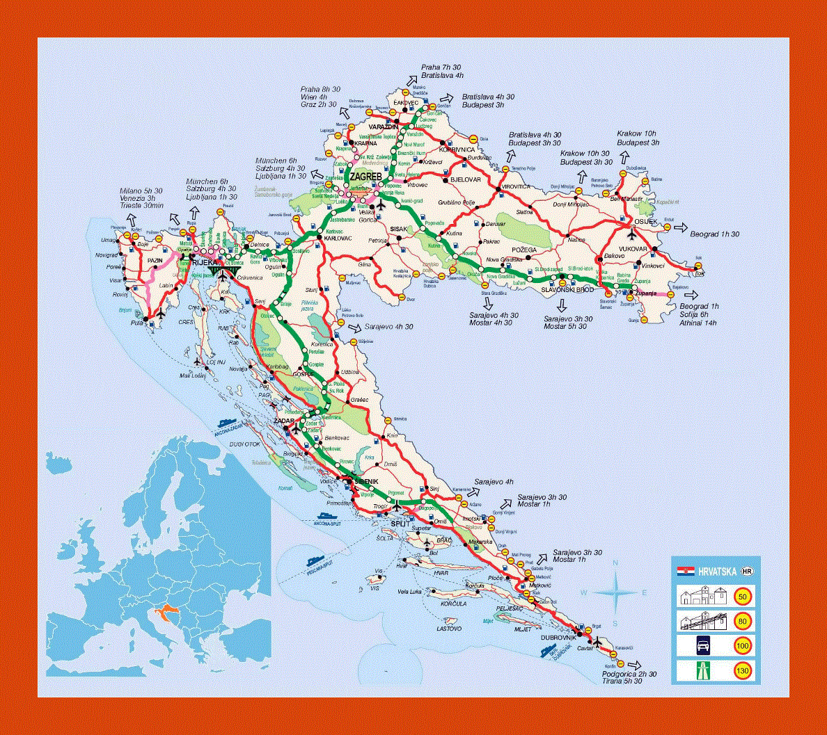 Road map of Croatia