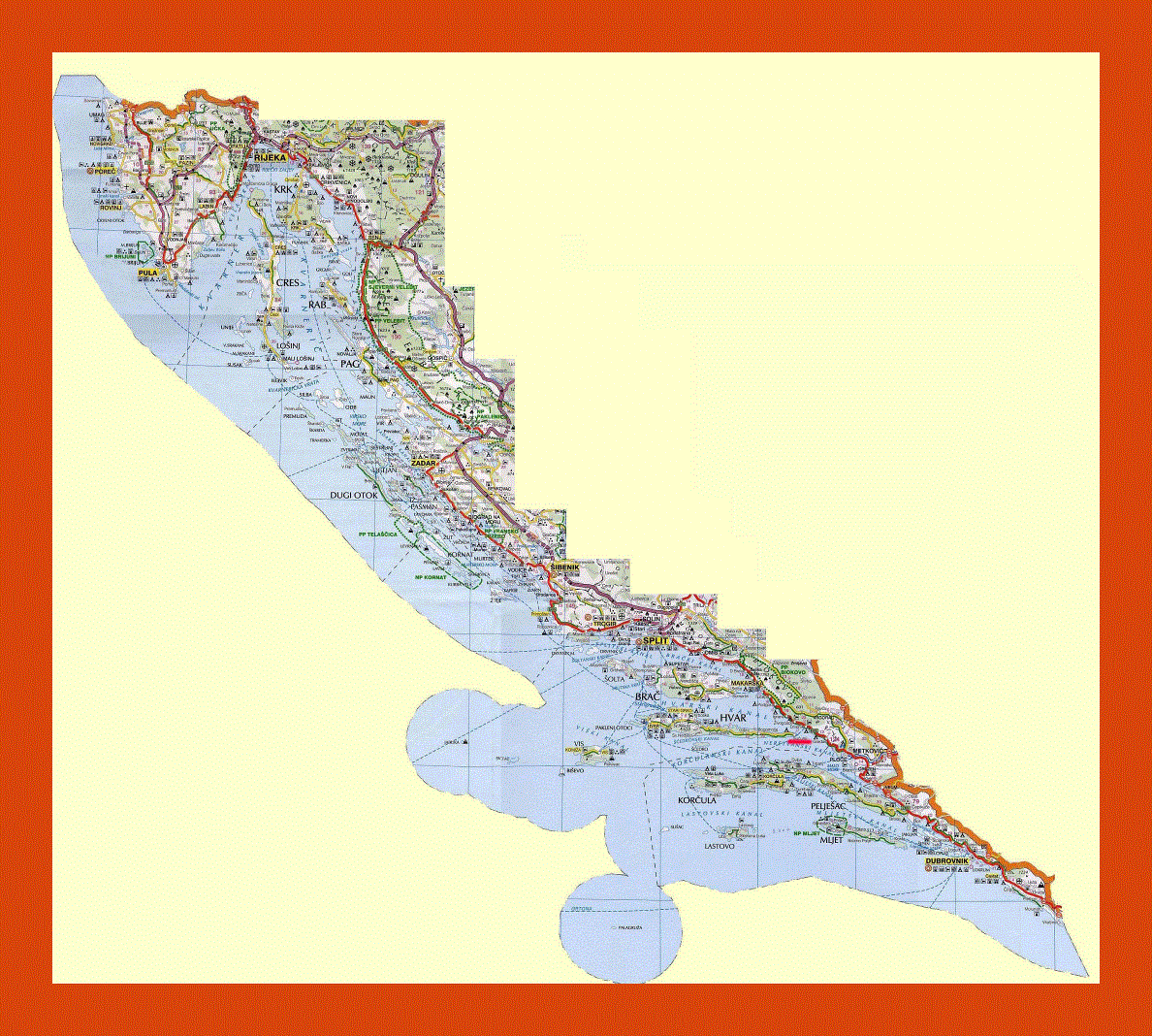 Road map of the Croatian coast