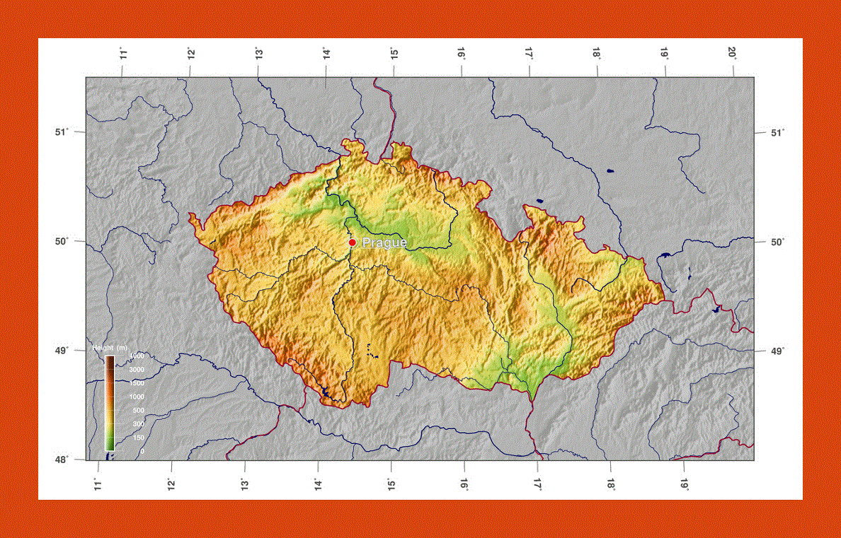 Physical map of Czech Republic