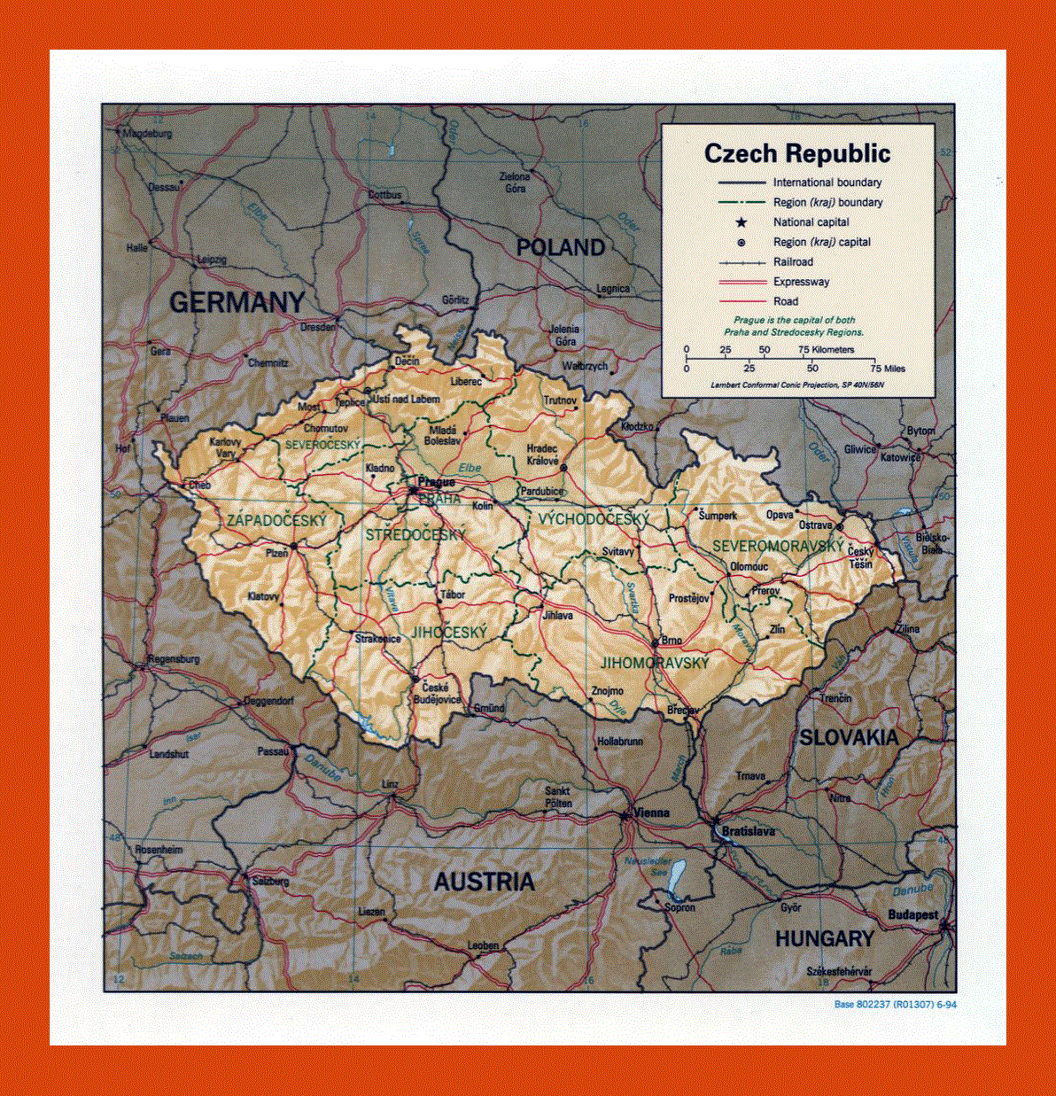 Political and administrative map of Czech Republic - 1994