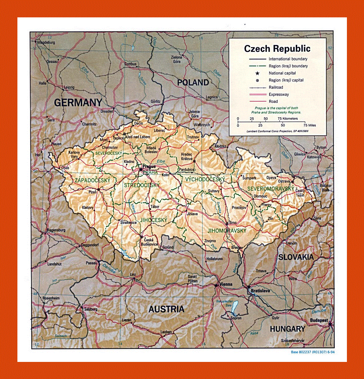 Political and administrative map of Czech Republic - 1994