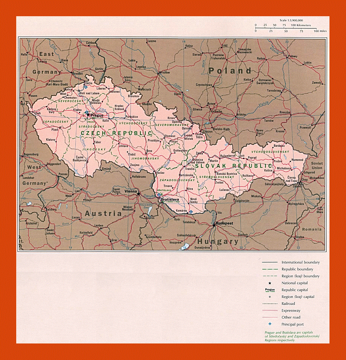 Political map of Czech Republic and Slovak Republic