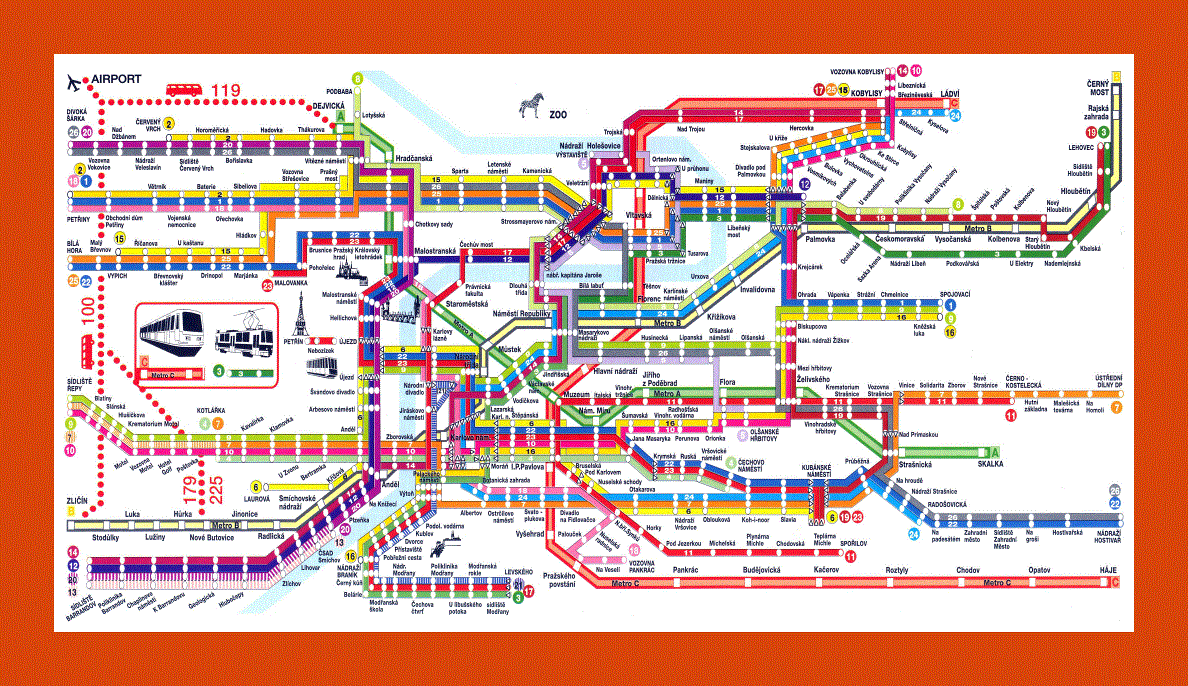 Public transport map of Prague city