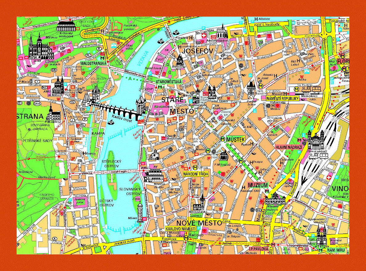 Tourist map of Prague city center