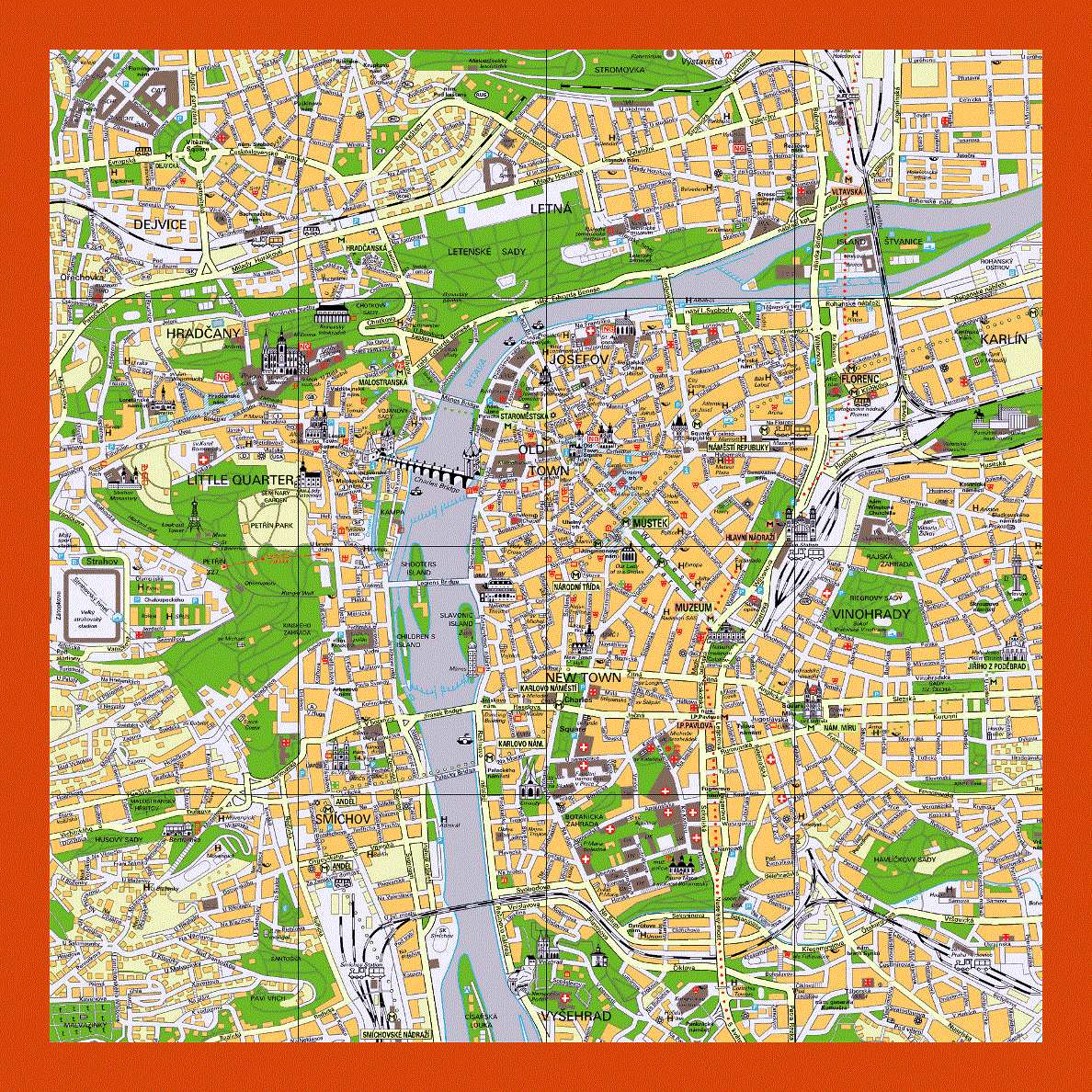 Tourist map of Prague city center