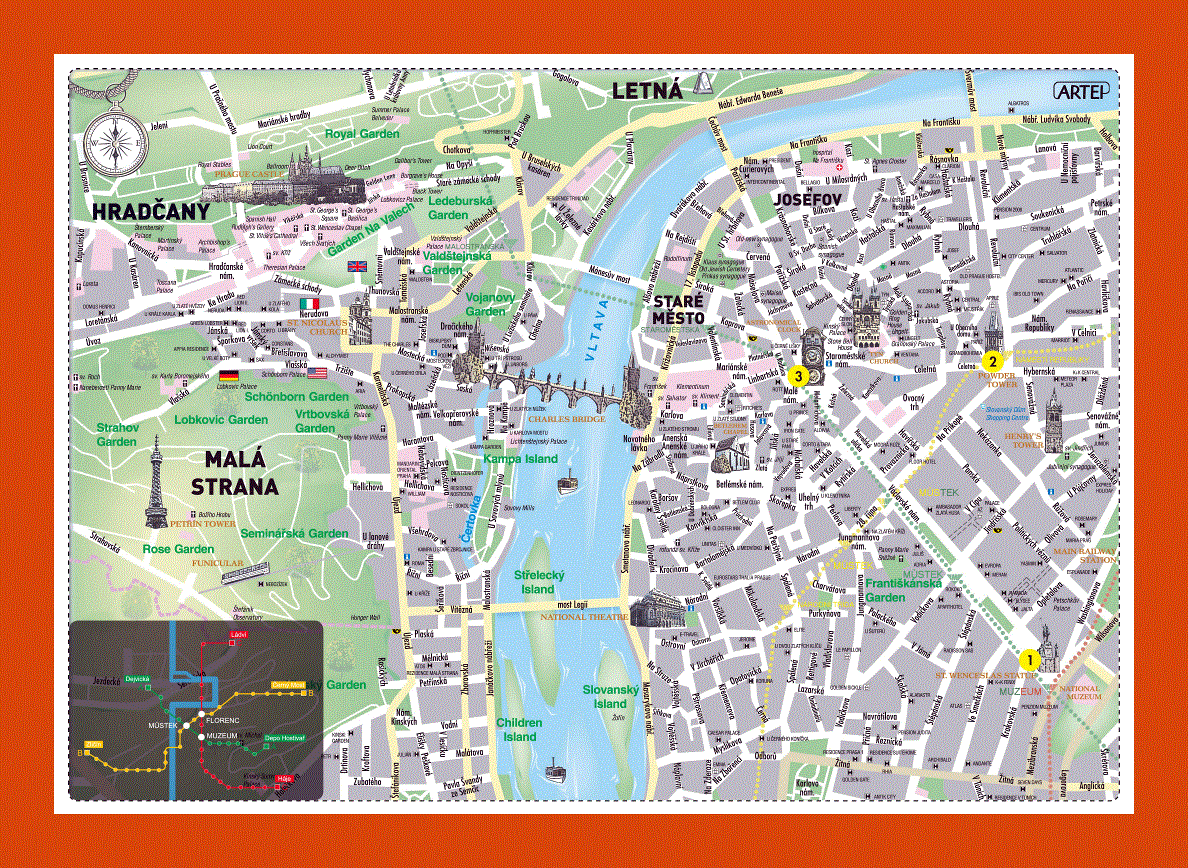 Tourist map of Prague city