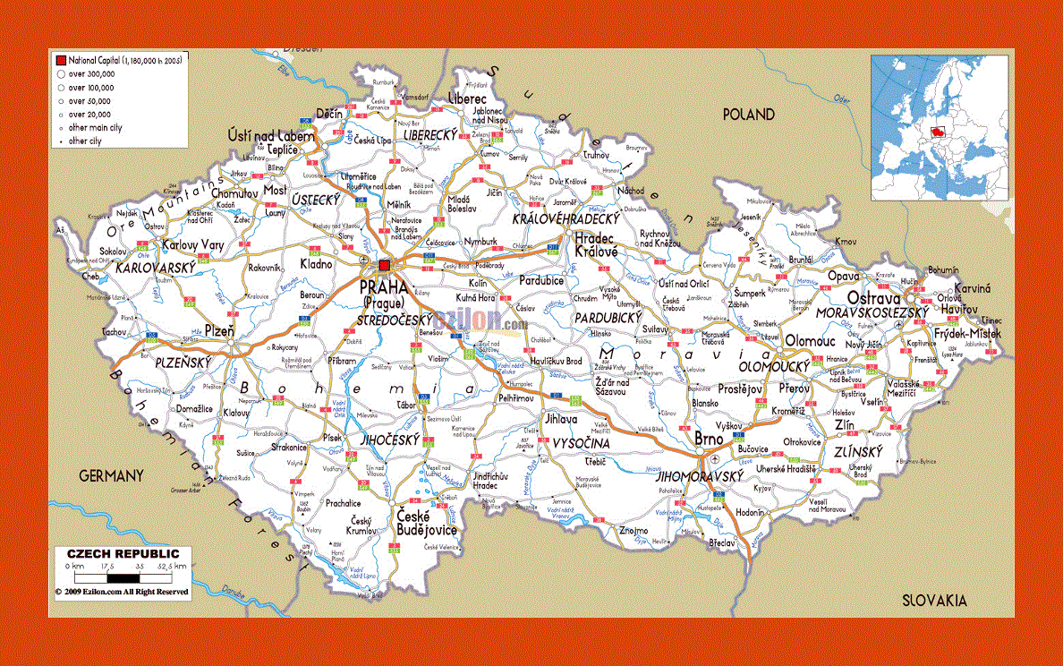 Road map of Czech Republic