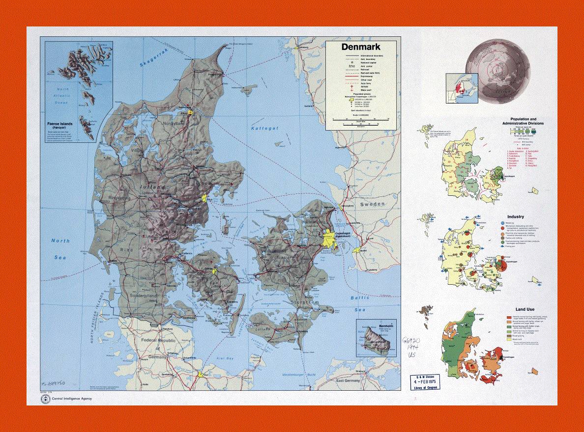 Country profile map of Denmark - 1974