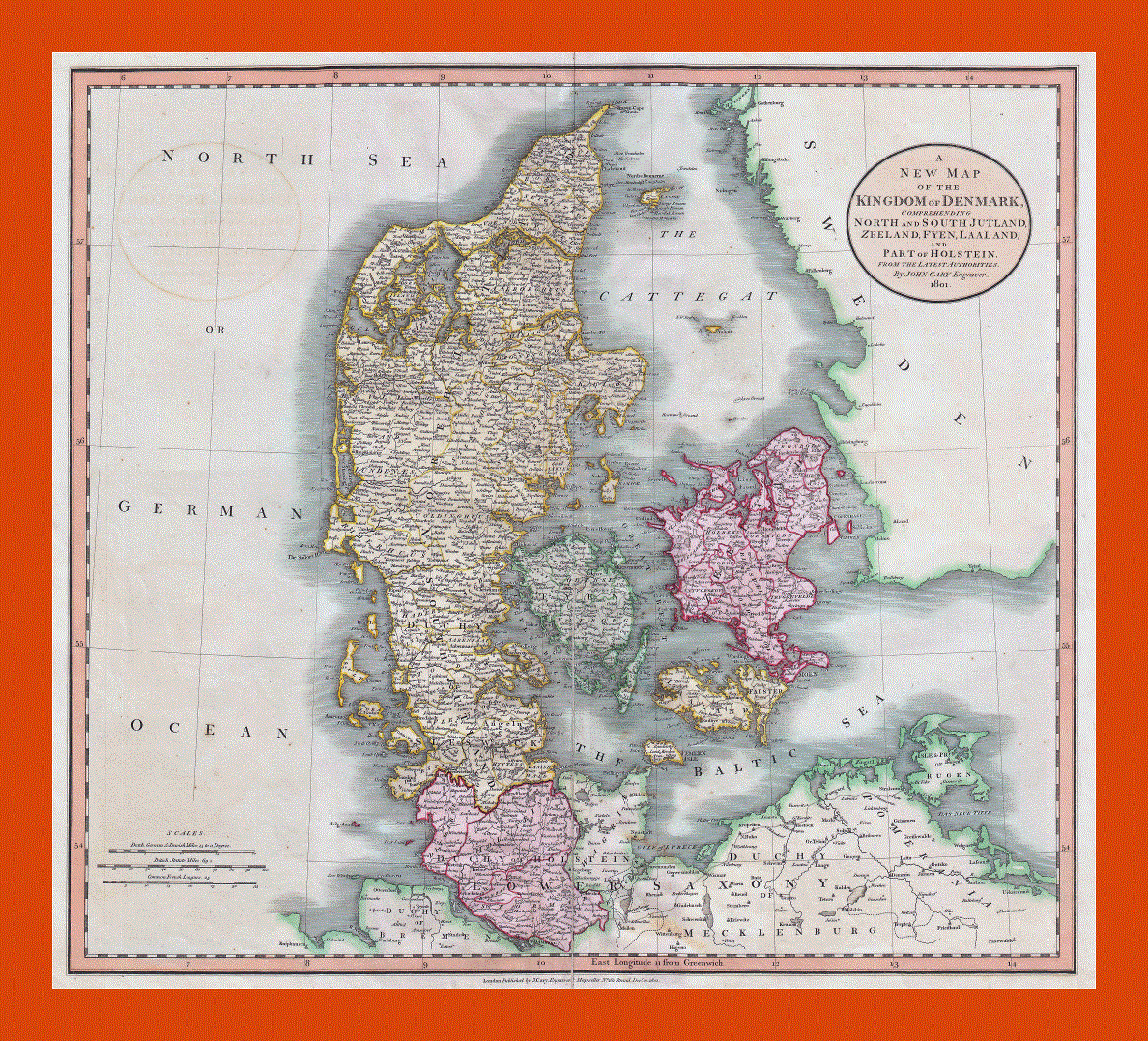 Old map of Denmark - 1801